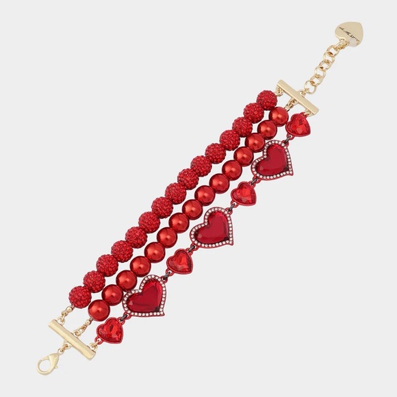 Betsey Johnson LOVE SPELL MULTI BRACELET RED - Picture 2 of 5